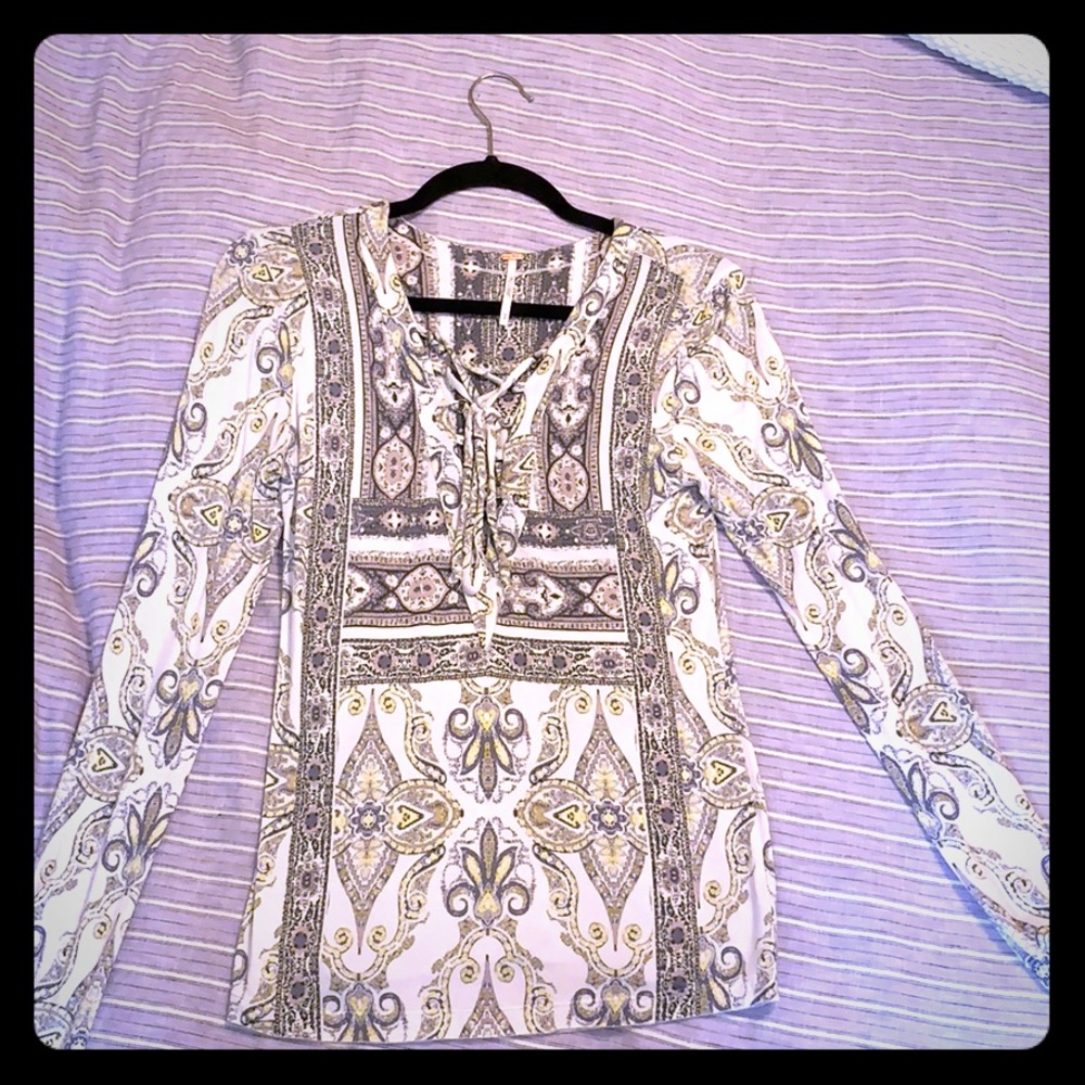 Free People Patterned Lace Up Top